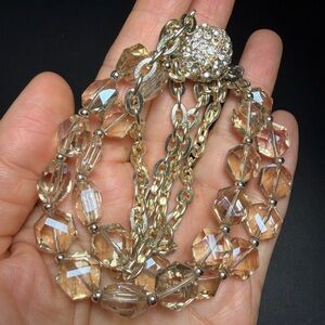 Chunky Gold Tone Faceted Crystal Statement Bracelet w/ Magnetic Clasp